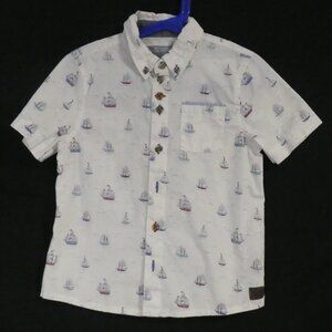 MONSOON | 5-6 years | Button-Up Short Sleeve Sailboat Shirt | Chest Pocket